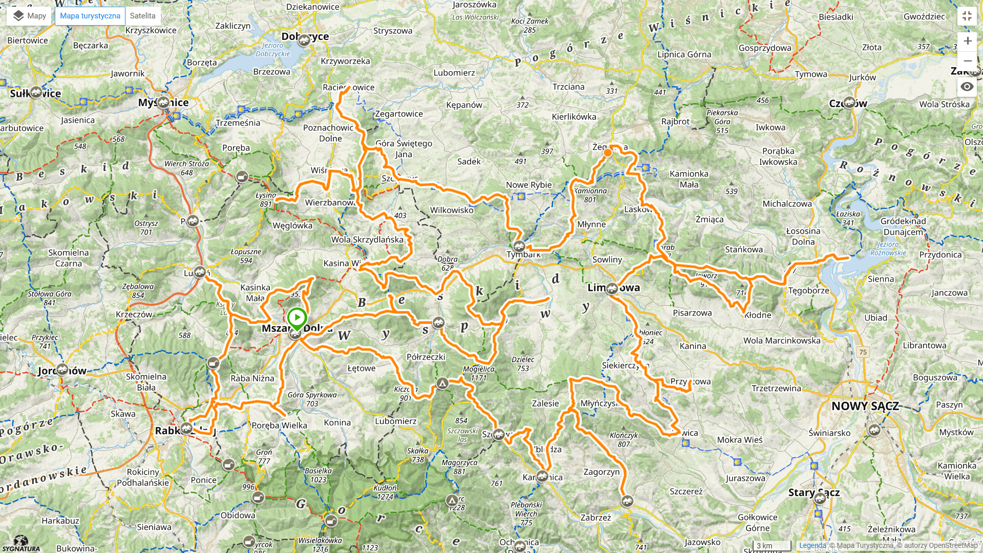 Mapa Głównego Szlaku Beskidu Wyspowego